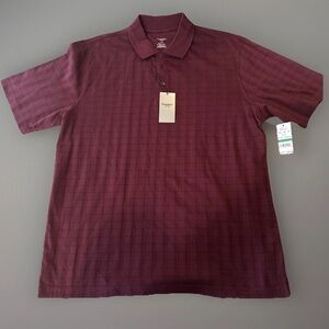 NWT Haggar Polo Maroon Windowpane Men's Size L  NEW with Tags Originally $38
